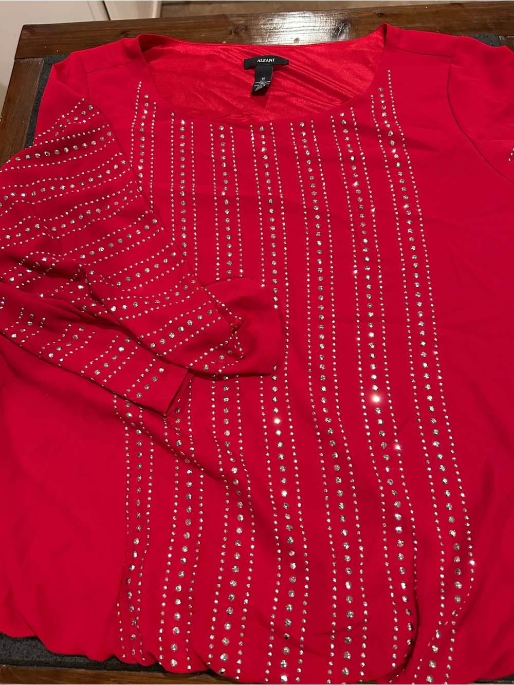 Alfani Shiny Red Polyester Lined Garment with Brand Tag - with silver studs